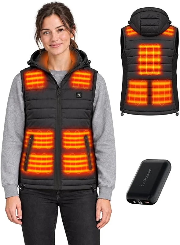 DR.PREPARE Gilet riscaldato con cappuccio con batteria da 16000 mAh inclusa — Abbigliamento riscaldato