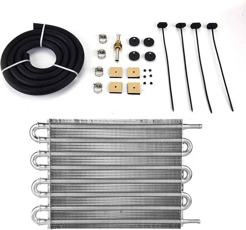 8 Tubi di passaggio e alette Radiatore della trasmissione Kit radiatore olio universale Kit radiatore olio trasmissione remota a 8 file per auto Convertitore radiatore automatico-manuale — Riscaldamento