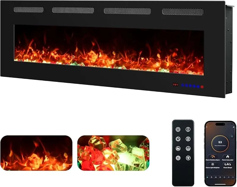 Camino Elettrico a Parete WiFi 127cm, 750, 1500W — Riscaldamento