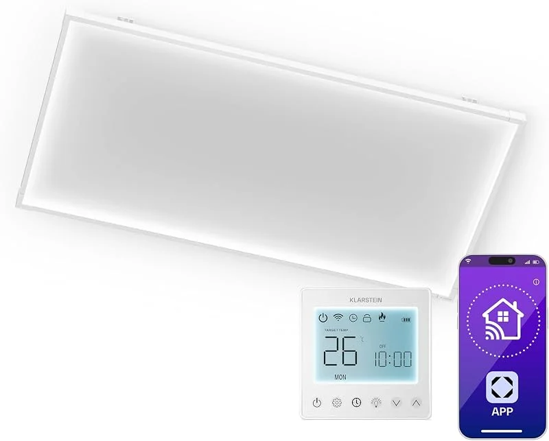 Klarstein Pannelli Radianti Infrarossi 770W – Parete o Soffitto, WiFi, Termostato, Timer, IP44, Controllo App & Telecomando, Sicurezza Bambini, per Riscaldamento 15 m²
