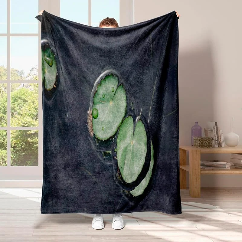 Foglia Coperta di Flanella 220x240cm, Gocce d'Acqua Blanket Morbido Caldo e Confortevole, Modello di Copert con Stampa 3D, Adatto a Tutte le Stagioni — Riscaldamento