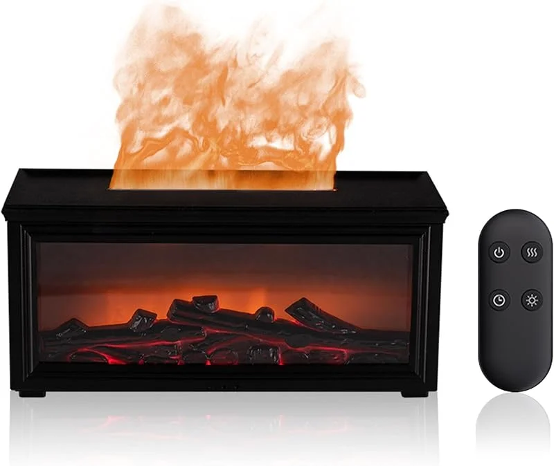 Diffusore di Oli Essenziali con Camino LED Effetto Fiamma Realistico, 150ml Umidificatore a Ultrasuoni Nebbia Fredda, 7 Modalità Luce Multicolore, con Telecomando per Casa Ufficio (Nero)