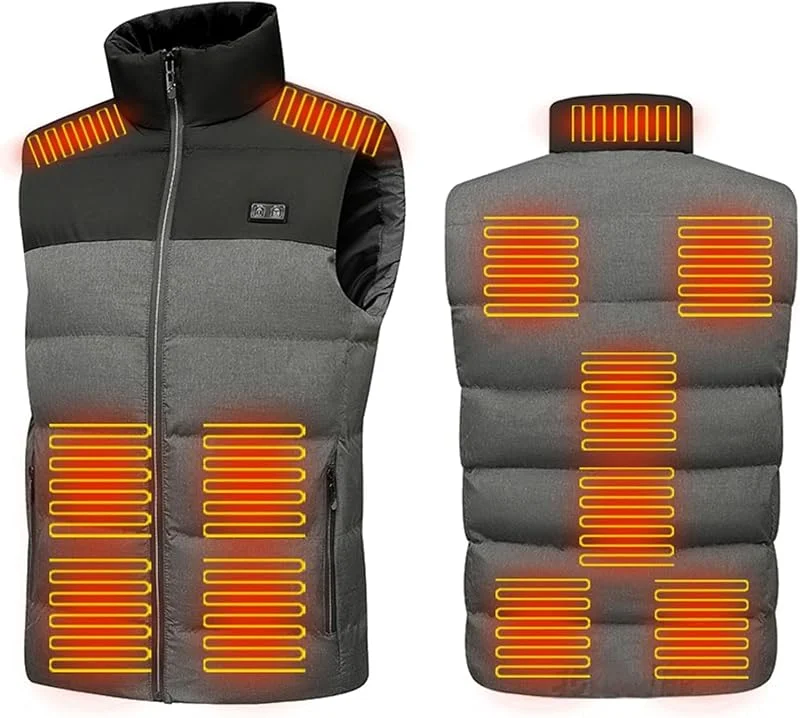 Gilet riscaldato Leggero Impermeabile con Ricarica USB, Abbigliamento riscaldato for l'inverno Senza Batteria(Gris, S(42.5-50kg))