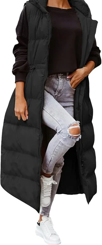 Generico Gilet Lungo da Donna Senza Maniche Caldo Elegante Trapuntato con Cappuccio Imbottita Giacca Gilet Piumino Smanicato Invernale Leggero Lavoro Cotone Giubbotto Smanicato retrò — Abbigliamento riscaldato