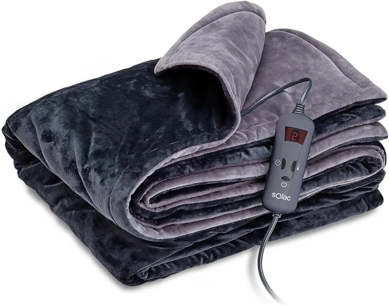Solac CT8608 Reykjavik - Coperta elettrica matrimoniale, 180W, 10 temperature, coperta di flanella, connettore rimovibile, lavabile in lavatrice, timer 9h, anti-surriscaldamento, 140x180cm