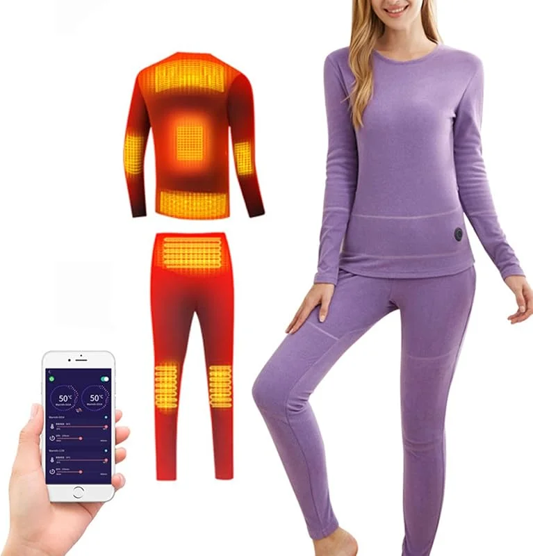 Set di biancheria intima termica da donna, biancheria intima termica con riscaldamento elettrico, top e leggings caldi invernali, 8 zone di riscaldamento per sci quotidiano — Abbigliamento riscaldato