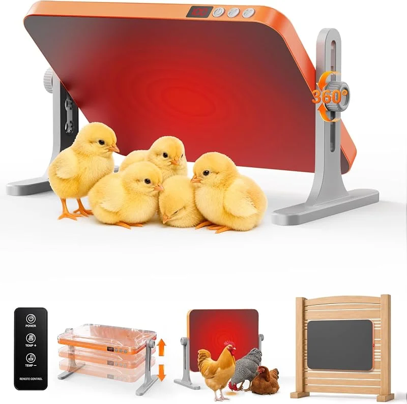 HOPOCO Riscaldatore per pollaio regolabile multi-angolo da 200 W, termostato intelligente, riscaldatore radiante compatibile con timer, pannello di riscaldamento sicuro con telecomando, per animali