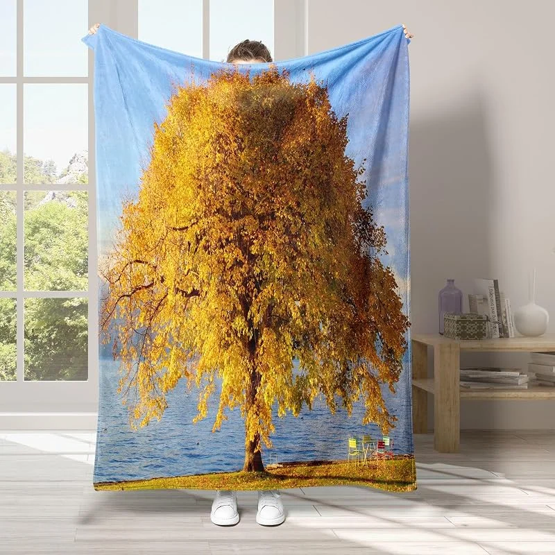 Albero Coperta di Flanella 220x240cm, Lago Blanket Morbido Caldo e Confortevole, Modello di Copert con Stampa 3D, Adatto a Tutte le Stagioni — Riscaldamento