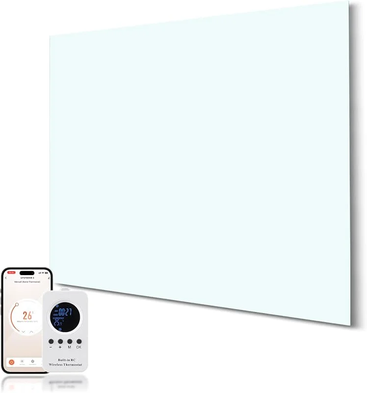 Pannello Radiante Infrarossi Bicchiere 300W con telecomando, Stufa Elettrica Infrarossi 50x60 CM con protezione da surriscaldamento - WIFI (Tuya Smart) - Bianco