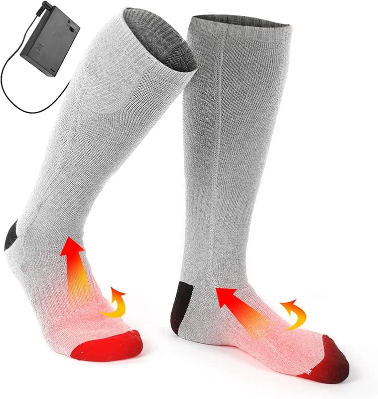 Calzini riscaldanti elettrici uomo e donna, batteria 4-5 ore, calzini riscaldanti termici in cotone a 50°C, comode calzature per uso interno ed esterno in inverno — Abbigliamento riscaldato