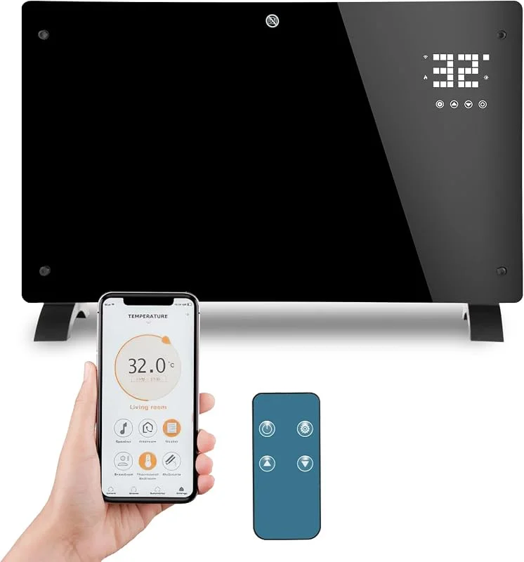 Termoconvettore, radiatore elettrico da 2000 W, radiatore elettrico, riscaldamento a infrarossi con telecomando, termostato e controllo app, riscaldamento elettrico a parete, risparmio