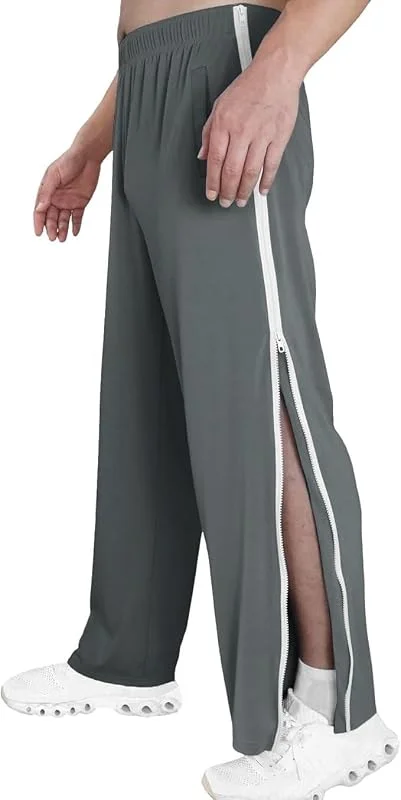 Pantaloni Da Riabilitazione Per Uomo Apribili Sul Lato, Lungo Baggy Sportivi Laterali Con Cerniera, Gamba Larga Tuta A Fissaggio Rapido E Staccabile, Gamba Con Cerniera — Abbigliamento riscaldato