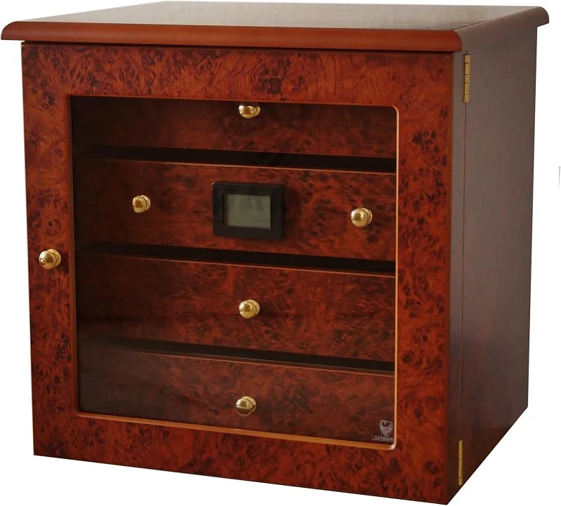 GERMANUS "Radix" Humidor Armadio de marque con Digital igrometro e GERMANUS Cristallo Umidificatore per i Sigari, marrone