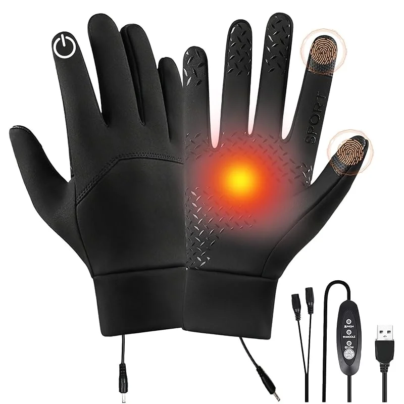 Guanti Riscaldanti USB, Guanti Invernali Uomo e Donna, Guanti Invernali Touch 3 Temperature (45°C-55°C), Impermeabili e Antivento per Sci, Bici, Ideali per Sci, Moto, Ciclismo e Guida, M-XL — Abbigliamento riscaldato