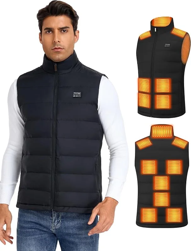 Gilet riscaldato da uomo, con 15 zone di riscaldamento, pulsante intelligente, leggero, elettrico, USB, per attività invernali all'aperto, campeggio, Natale (batteria non inclusa) — Abbigliamento riscaldato