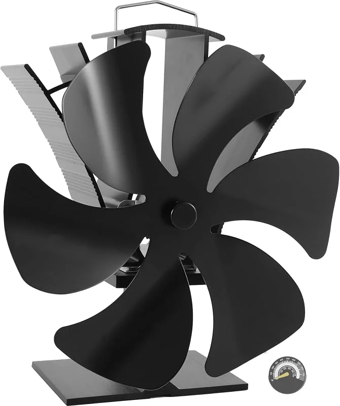 Ventilatore da forno da 6 fogli, senza elettricità, termoventilatore con termometro, funzionamento silenzioso, ventilatore per stufa a legna e camini a pellet — Riscaldamento