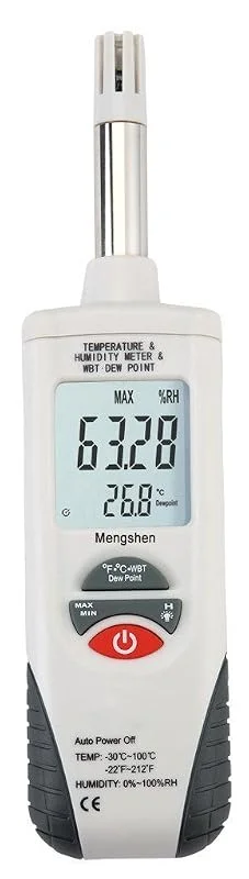 Mengshen Misuratore di umidità e temperatura digitale. Termometro e igrometro multifunzione, con bulbo umido, punto di rugiada, per uso quotidiano e Industray, M350 — Umidificatore