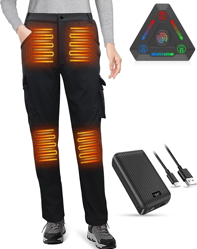 FERNIDA Pantaloni riscaldanti da donna, in softshell, con batteria da 7, 4 V, invernali, antivento, per escursioni, passeggiate, sci, pesca e lavoro, 8 zone riscaldate — Abbigliamento riscaldato