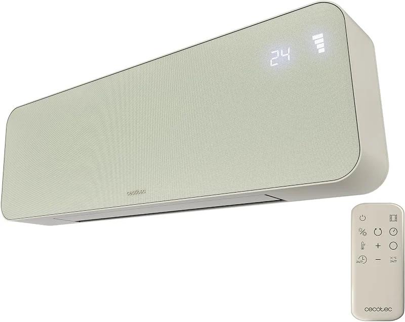 Cecotec Termoventilatore Ceramico da Parete con Telecomando ReadyWarm 3000 Textile. 2000W, 3 Modalità, Calore Uniforme, Oscillazione, LED, Timer, Sicurezza, Design Tessuto Moderno, Copertura 20m² — Riscaldamento