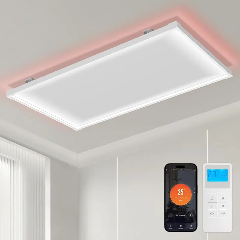 Riscaldamento a infrarossi 770 W, plafoniera a LED, Wi-Fi, App