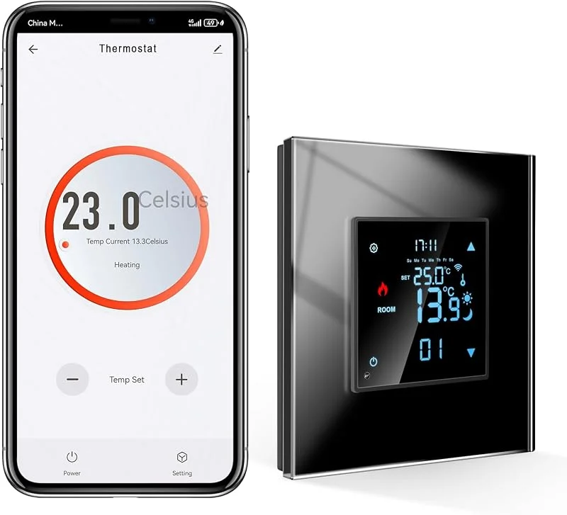 CNBINGO Zigbee - Termostato intelligente 2, 4 G Wi-Fi da incasso con vetro di cristallo, termostato per ambiente digitale, compatibile con Alexa, Google Home, Smart Life, Tuya APP, colore: Nero — Riscaldamento