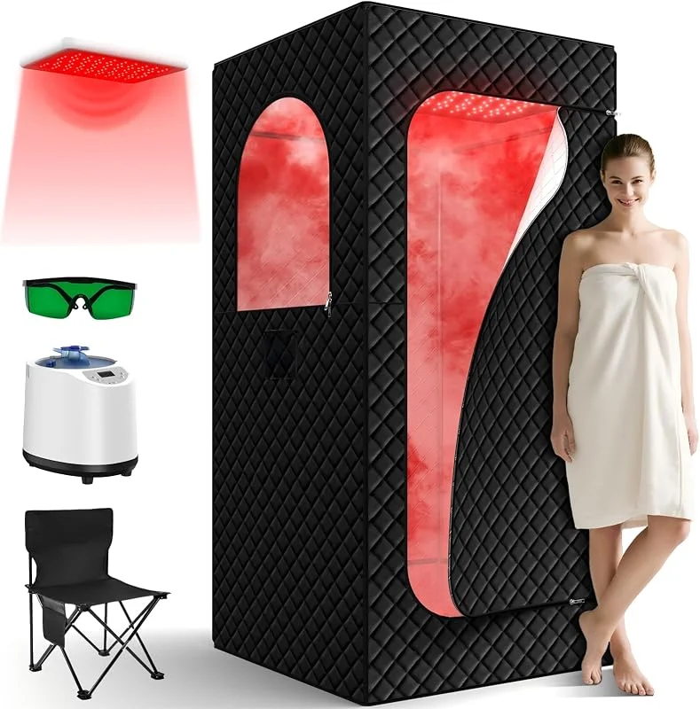 Sauna a vapore portatile a infrarossi per la casa - Generatore di vapore per bagno di vapore con 660 nm Red Light Therapy, 3 l, 1200 W, riscaldamento rapido, generatore di vapore con telecomando