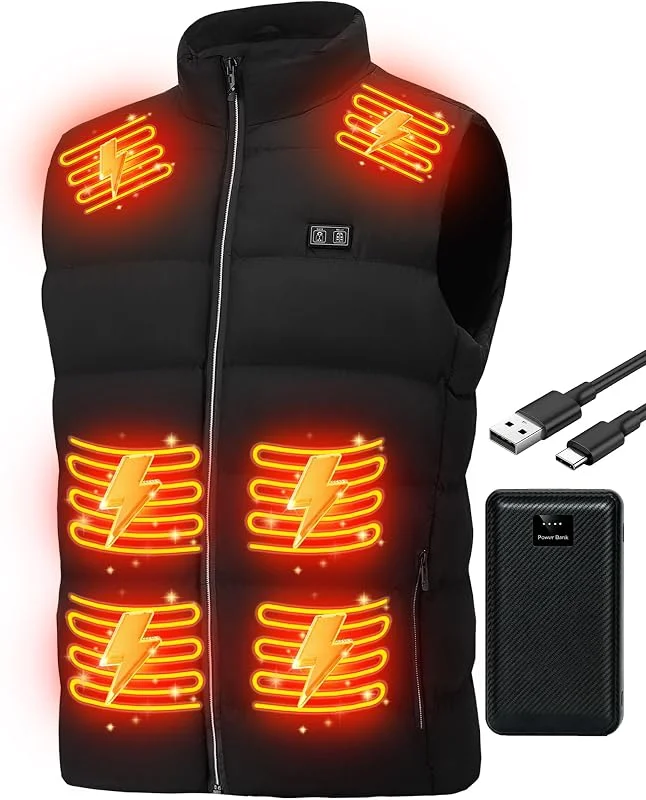 Gilet riscaldato per uomo e donna: gilet riscaldato leggero con USB con 3 livelli di temperatura e 15 zone di riscaldamento, giacca riscaldante elettrica invernale per escursionismo — Abbigliamento riscaldato