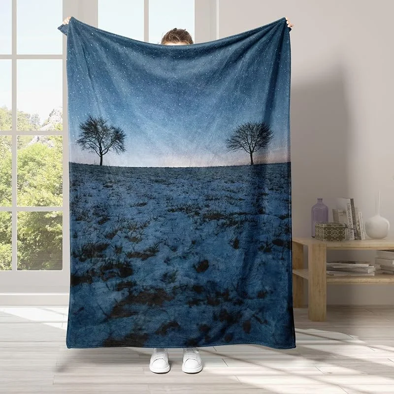 Cielo Stellato Coperta di Flanella 220x240cm, Nevicare Blanket Morbido Caldo e Confortevole, Modello di Copert con Stampa 3D, Adatto a Tutte le Stagioni — Riscaldamento