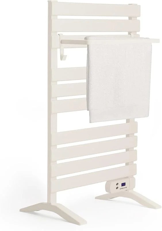 CREATE, Pack Warm Towel 500 W + ripiano, portasciugamani Elettrico Bianco con Gambe e ripiano, portasciugamani Elettrico a Basso consumo, Ultra Sottile, termostato — Riscaldamento