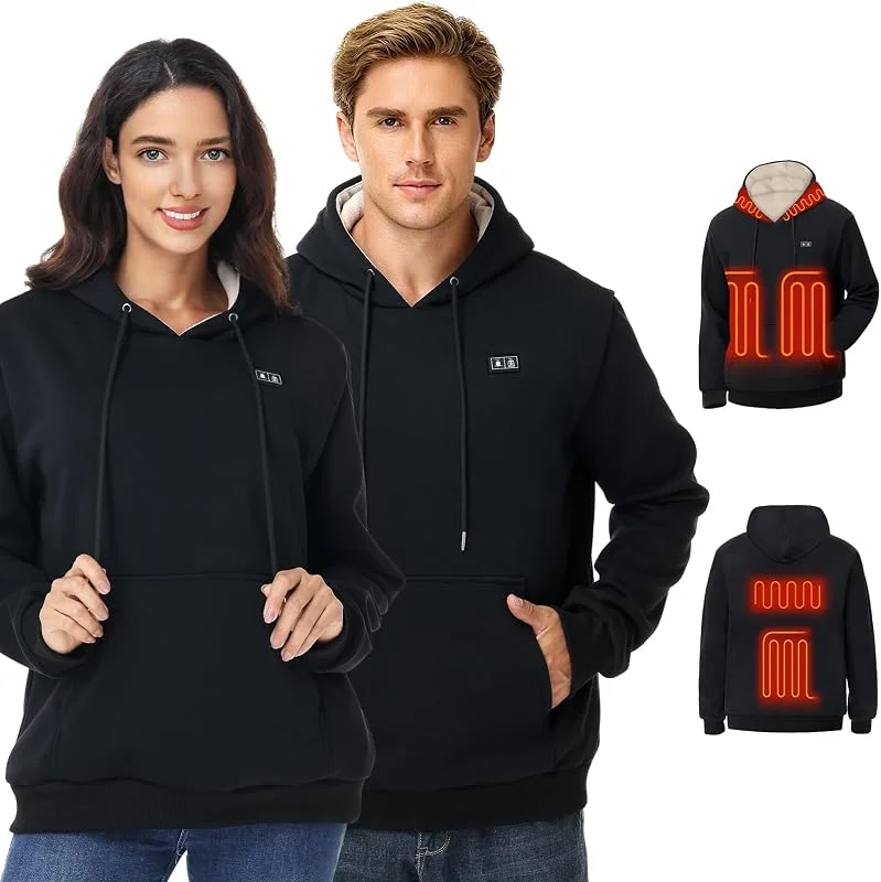 Felpa Riscaldante, Felpa Riscaldata Donna Uomo, , Area di Riscaldamento +30%, Tecnologia al Grafene con 6 Zone, Batteria da 10000 mAh Ultraleggera (164 g), Unisex Nero — Abbigliamento riscaldato