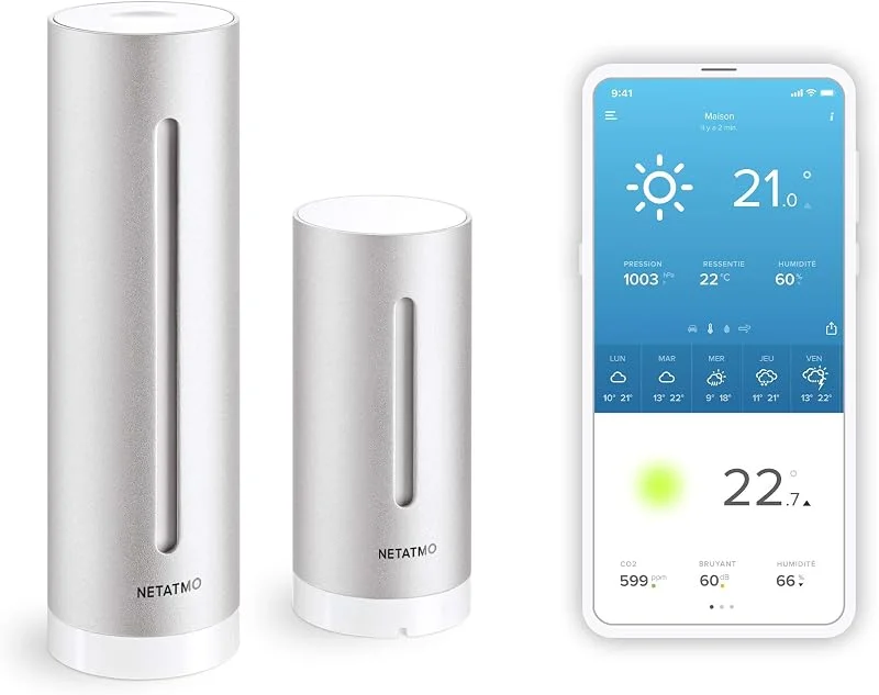 Netatmo Stazione Meteo Intelligente con Sensore Esterno Wireless, Compatibile con Amazon Alexa (Ricondizionato) — Umidificatore