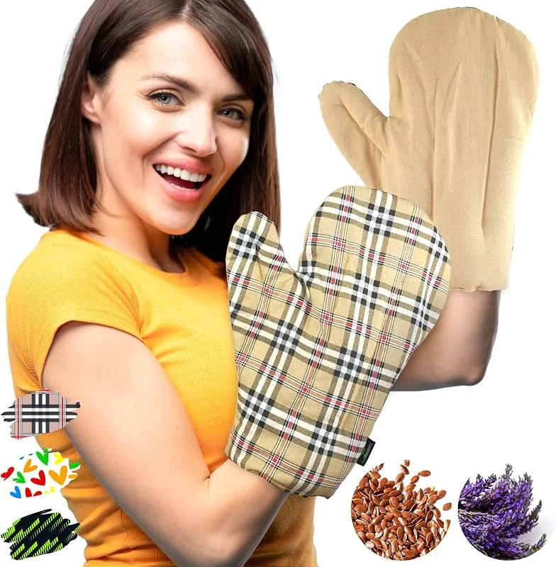 Set 2 Guanti Artrosi per Microonde (Taglia Unica) - Cuscino Scaldamani per la Sindrome del Tunnel Carpale, Reumatismi e Artrite - Tessuto in Cotone 100% e Fiori di Lavanda (Oxford) — Abbigliamento riscaldato