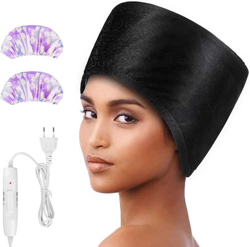 Cappello termico per trattamenti di profondità, cuffia a vapore per maschere per capelli, Haardampfer, cuffia riscaldante con 2 modalità di temperatura per spa, salone, casa - Nero (Nero) — Abbigliamento riscaldato