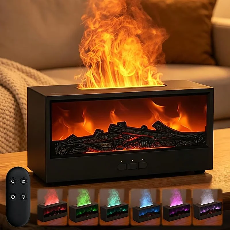 Diffusore per camino, diffusore di oli essenziali per camino, umidificatore con luce a fiamma, protezione spegnimento automatico in 7 colori, con serbatoio d'acqua da 280 ml, telecomando e timer per