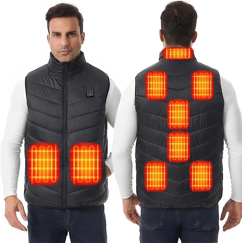 Gilet riscaldato uomini donne Unisex 9 area di riscaldamento in fibra di carbonio adatta per i lavoratori all'aperto (batteria non inclusa) — Abbigliamento riscaldato