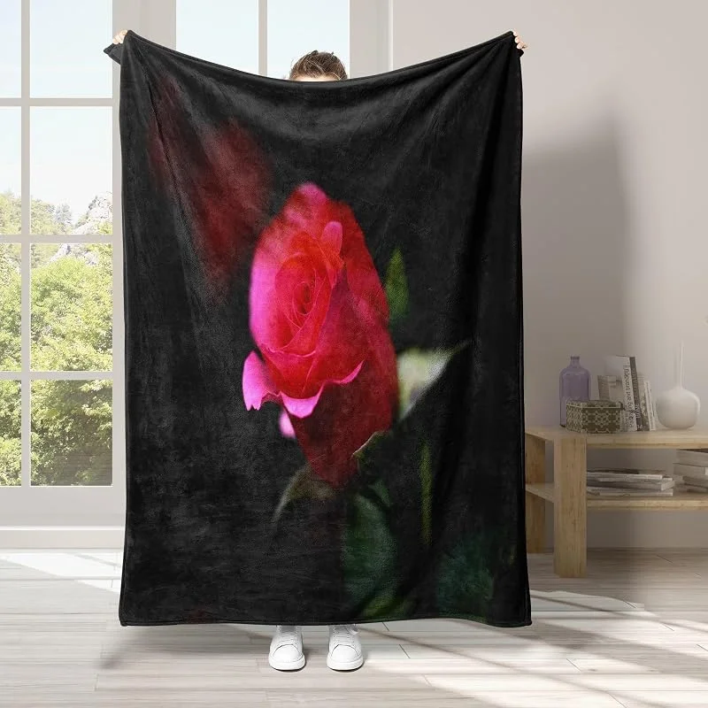 Rosa Coperta di Flanella 220x240cm, Foglia Blanket Morbido Caldo e Confortevole, Modello di Copert con Stampa 3D, Adatto a Tutte le Stagioni — Riscaldamento
