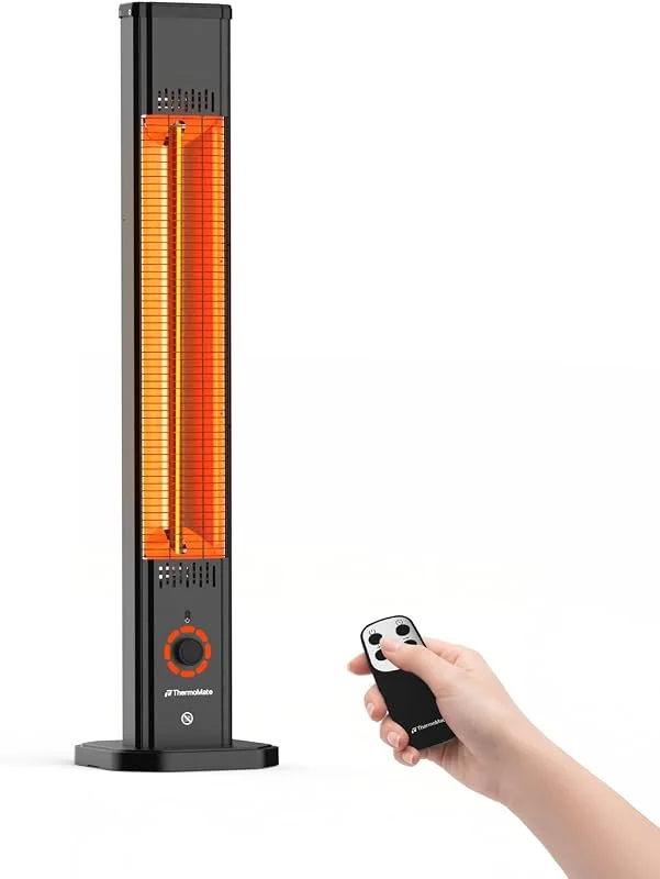 ThermoMate Riscaldatore a Infrarossi 2000W con Telecomando, Carbonio, IP65 — Riscaldamento