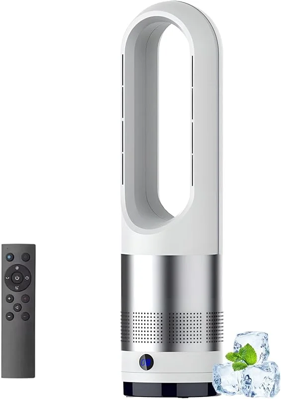 Termoventilatore Senza Pale Ventilatore Torre Caldo Freddo Telecomando 18" 8velocità Oscillazione 80°Timer Ore purificatore d'Aria Portatile Display LED circolante Ufficio Interno — Riscaldamento
