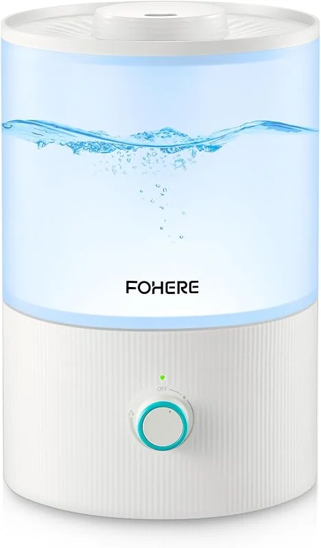 FOHERE Umidificatori per Camera da Letto, Umidificatore con Riempimento Superiore da 3, 2L per Stanze per Bambini e Piante, Diffusore di Oli Essenziali 2-IN-1 con Luce a 7 colori, silenzioso, Bianco