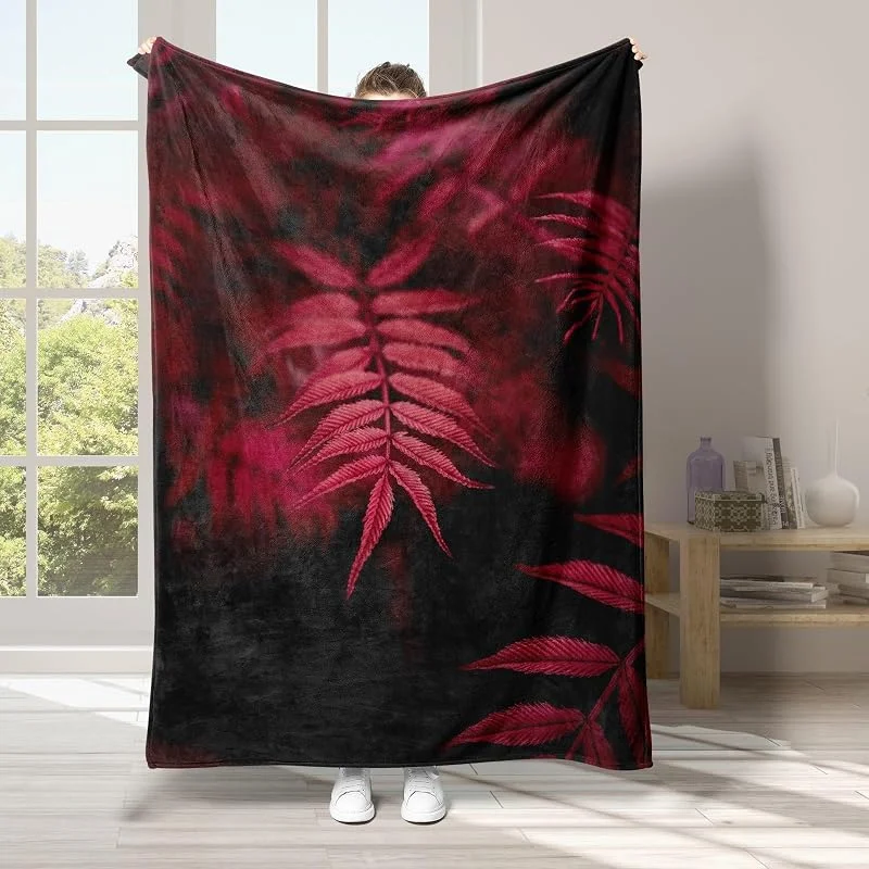 Rosso Coperta di Flanella 220x240cm, Foglia Blanket Morbido Caldo e Confortevole, Modello di Copert con Stampa 3D, Adatto a Tutte le Stagioni — Riscaldamento