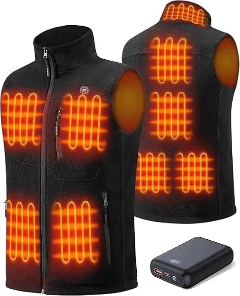 Gilet riscaldante da uomo in lana con batteria da 16000 mAh 7, 4 V, gilet riscaldante in pile da uomo, con 9 zone di riscaldamento e 3 temperature regolabili, gilet termico elettrico per l'aria — Abbigliamento riscaldato