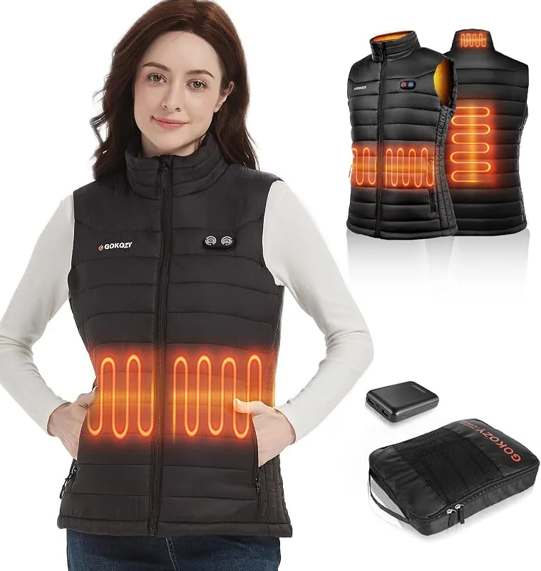 Gilet Riscaldato Donna, Gilet riscaldabile con Batteria Elettrico Leggero Giacca Riscaldata 5 Zone con 3 Temperature Regolabili Outdoor, scii, cacci — Abbigliamento riscaldato