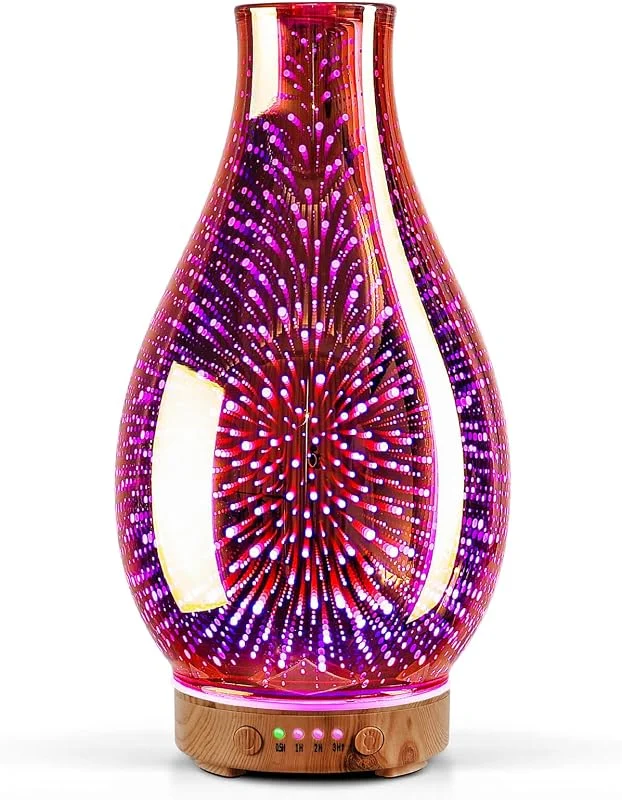 Rosé Gold - Diffusore di aromi in vetro per oli essenziali, umidificatore a ultrasuoni, silenzioso, accensione automatica, 7 colori, luce senza BPA, fresco, casa, yoga, mestieri speciali