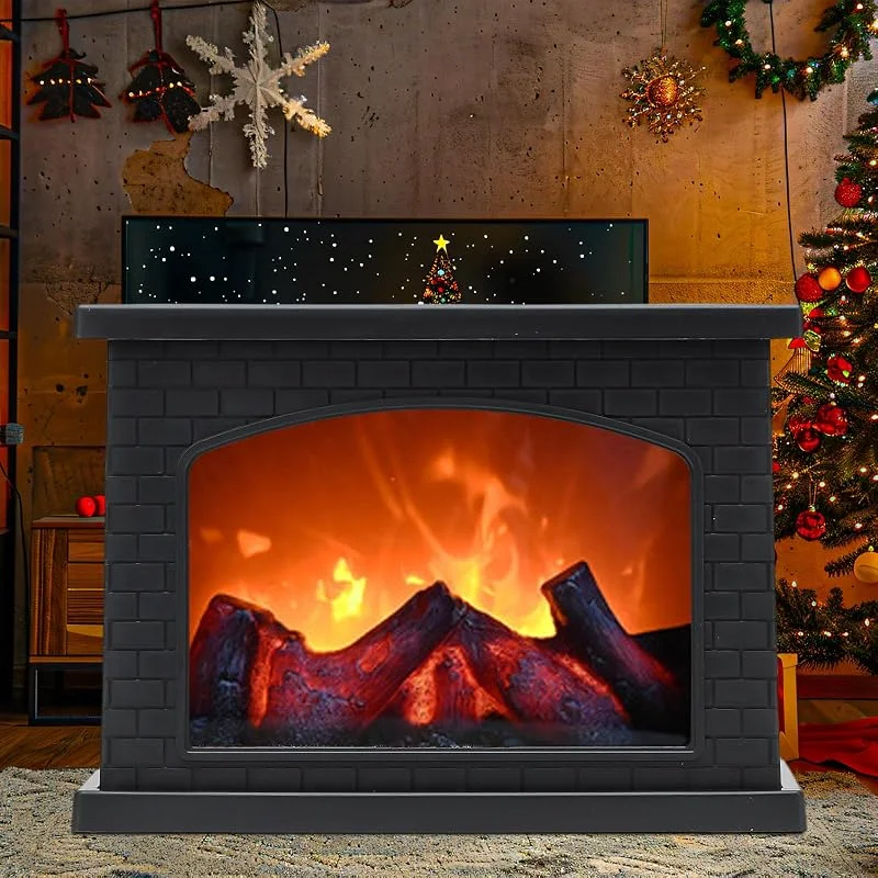 Camino Finto Camino Decorativo a LED, Caminetti Elettrici con Effetto Fiamma, Caminetto Elettrico da Parete Fuoco Finto, Funzionamento USB e a Batteri, Décorations de Noël pour la Maison (Quadrato) — Riscaldamento