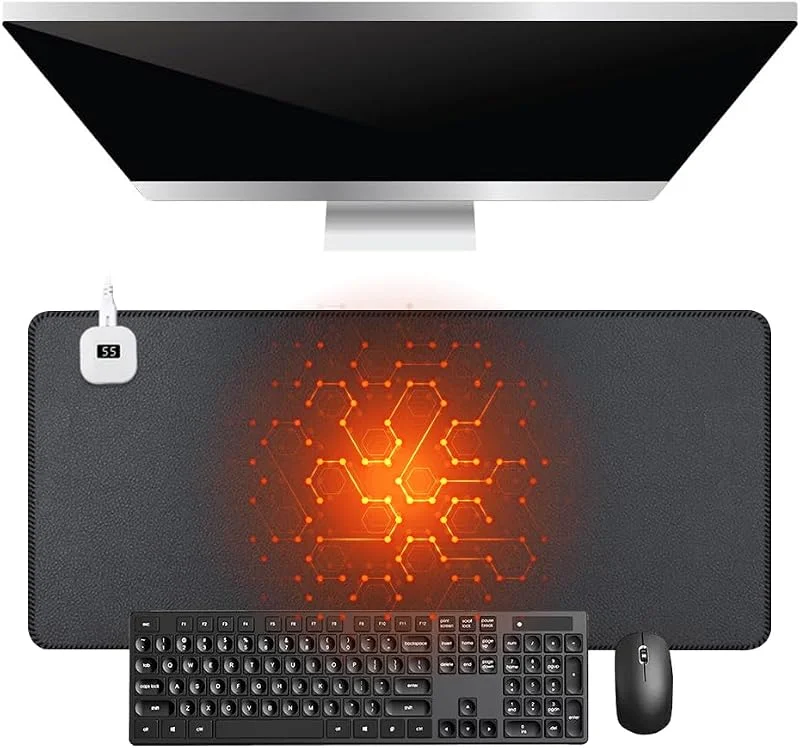 Tappetino per Mouse Riscaldato, 80 x 33 cm Tappetino da Scrivania Riscaldato, Tappetino Scrivania Riscaldamento con 5 Livelli di Calore e 4 Ore Spegnimento Automatico per Ufficio e Casa (Nero)