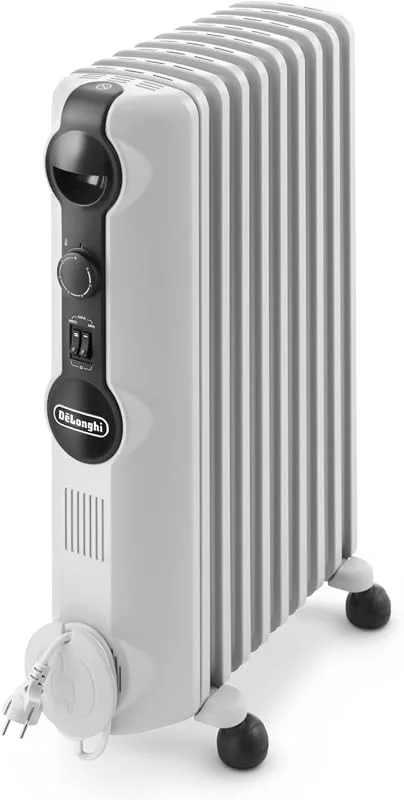 De'Longhi TRRS0920 Radiatore Ad Olio Elettrico, 9 Elementi, Risparmio Energetico, Calore A Lungo, Manopole Intuitive, Per Ambienti Fino A 55m³, Silenzioso, 3 Livelli Di Potenza, 2000watt, Grigio — Riscaldamento