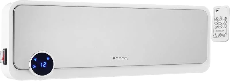 Echos Termoventilatore da Parete, Timer 12h, 2000 Watt, A risparmio energetico, Telecomando, Elemento riscaldante in ceramica, Mini riscaldatore, 2 livelli di potenza, Riscaldatore a raggi — Riscaldamento