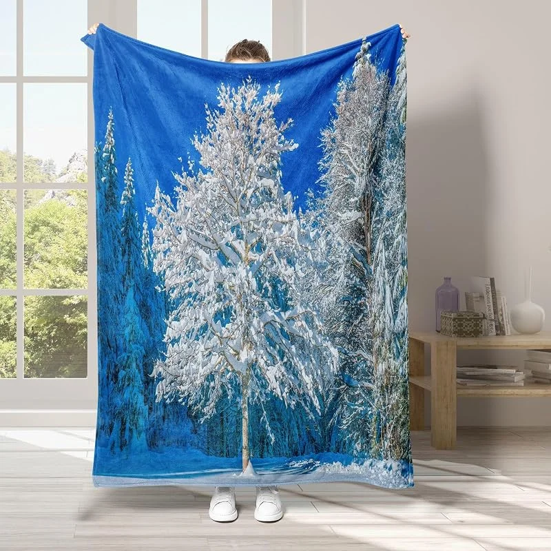 Albero Coperta di Flanella 220x240cm, Nevicare Blanket Morbido Caldo e Confortevole, Modello di Copert con Stampa 3D, Adatto a Tutte le Stagioni — Riscaldamento