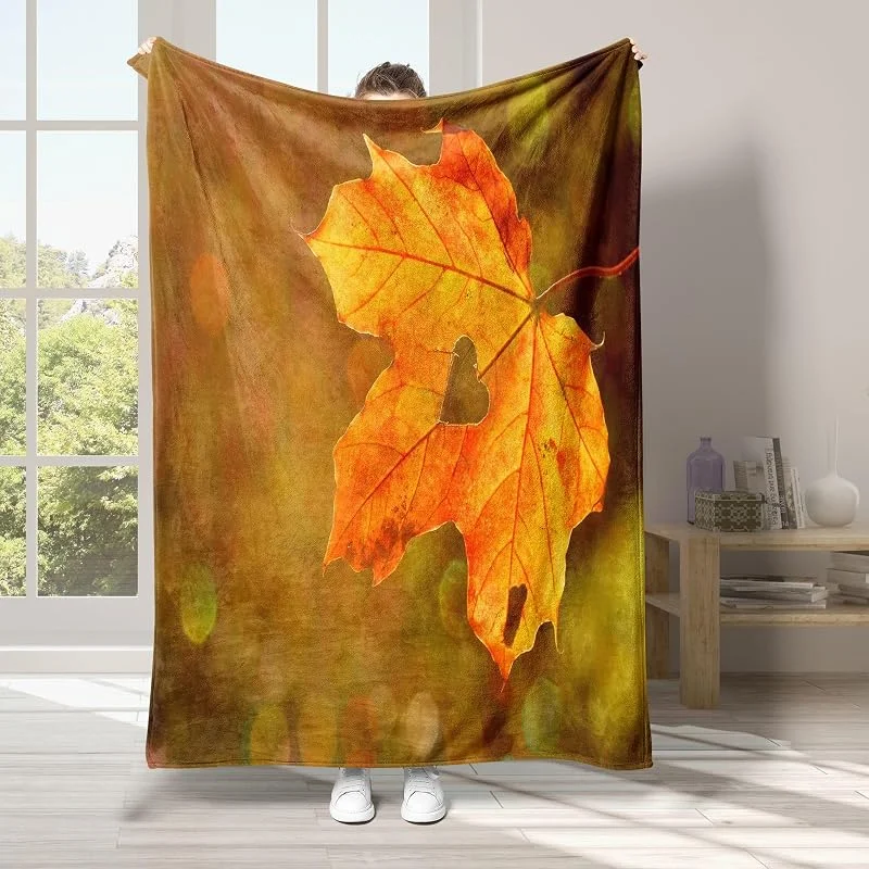 Foglie Coperta di Flanella 220x240cm, Cuore Blanket Morbido Caldo e Confortevole, Modello di Copert con Stampa 3D, Adatto a Tutte le Stagioni — Riscaldamento