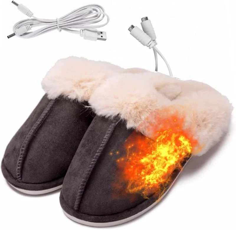 Pantofole riscaldate Unisex Pantofole riscaldanti elettriche USB Pantofole riscaldate in Peluche Scaldapiedi Invernali Scaldapiedi Sollievo Freddo Confortevole Formato Libero, Grigio, M — Riscaldamento
